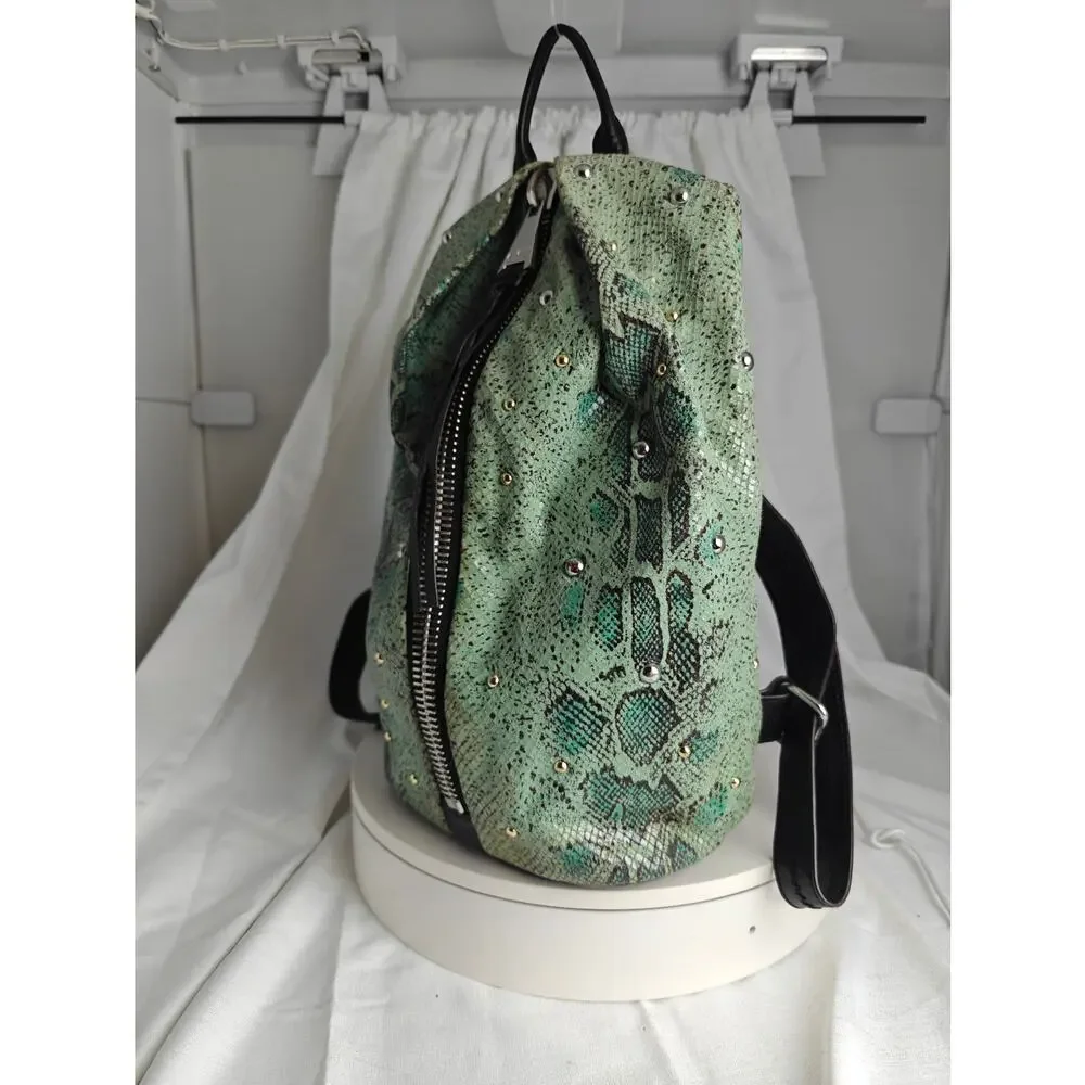 AIMEE KESTENBERG Backpack purse mint green Reptile print  black pebbled leather